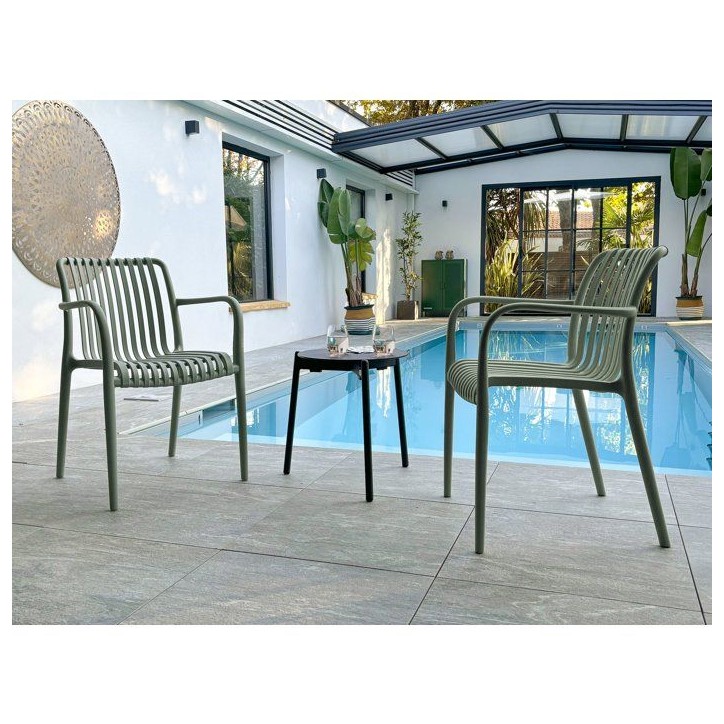 Lot de 2 fauteuils de jardin - CITY GARDEN - Tiago-FT - Empilable - Olive