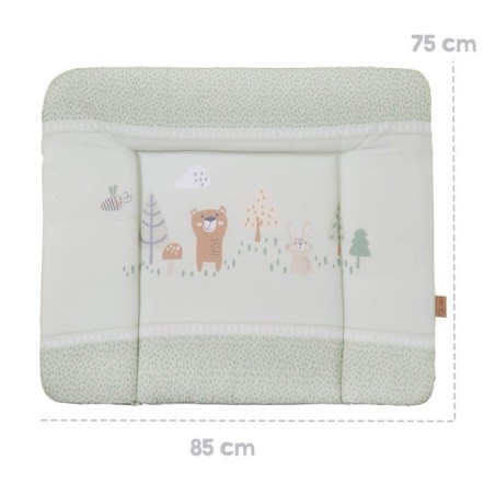 Matelas a langer - ROBA - WOODLAND BUDDIES - 85 x 75 cm - Bords réhaussés - Vert pastel motif animaux