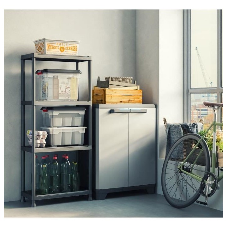 Etagere modulable KETER - Noir - 60 x 30 x 135 cm - 4 tablettes résistantes a l'humidité Etagere modulable KETER - Noir - 60 x 30 x 135 cm - 4 tablettes résistantes a l'humidité