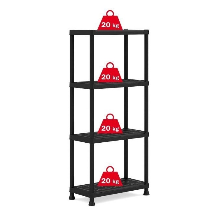 Etagere modulable KETER - Noir - 60 x 30 x 135 cm - 4 tablettes résistantes a l'humidité Etagere modulable KETER - Noir - 60 x 30 x 135 cm - 4 tablettes résistantes a l'humidité