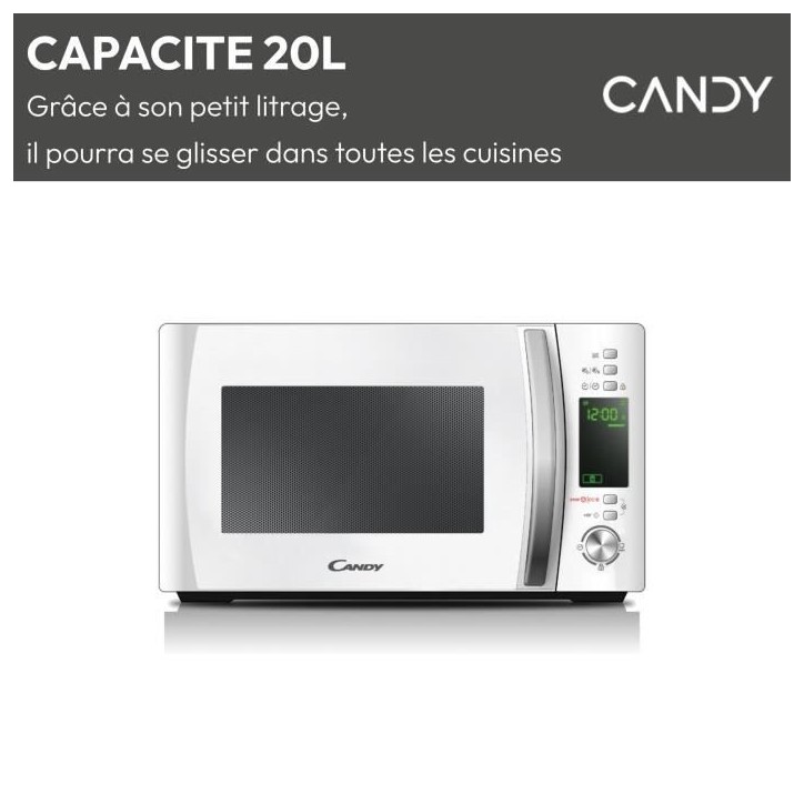 Micro-ondes Candy Timeless CMXW20DW 700W 20L Digital Blanc - Fonction Décongélation - 5 Niveaux de Puissance - 10 Menus Auto