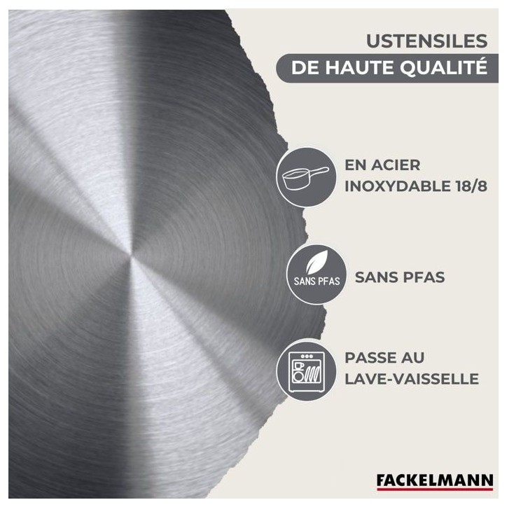 Batterie de cuisine - Tous feux dont induction - FACKELMANN - Geneva - Inox - 2 poeles 20 et 24, 3 casseroles et 6 ustensiles