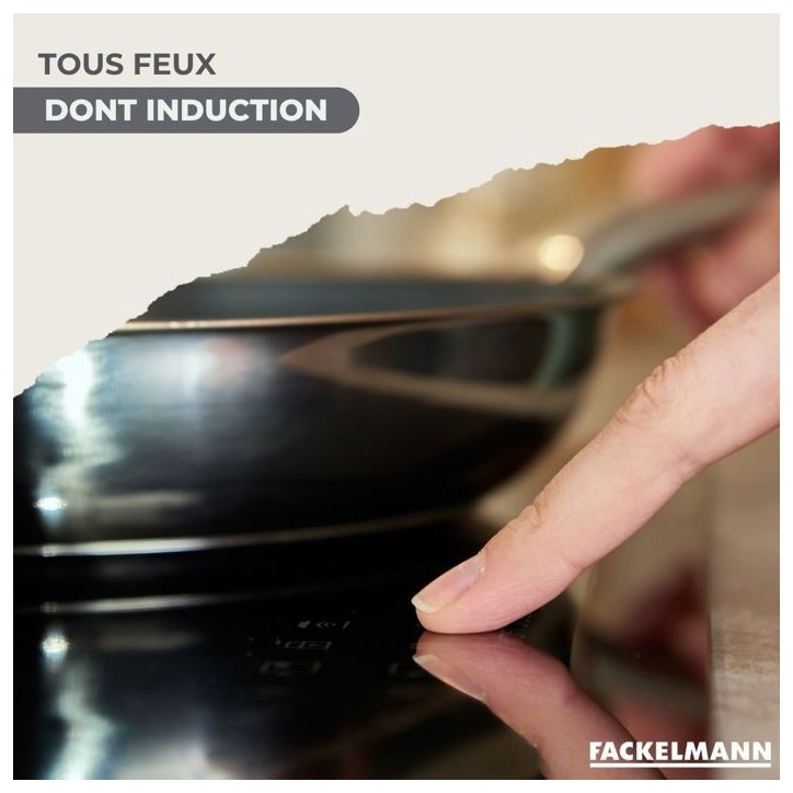 Batterie de cuisine - Tous feux dont induction - FACKELMANN - Geneva - Inox - 2 poeles 24 et 28, 3 casseroles et 6 ustensiles