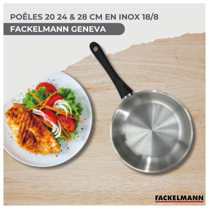 Batterie de cuisine a induction - FACKELMANN - Geneva - Inox 18/8 - 12 pieces - 3 poeles, 3 casseroles et 6 ustensiles
