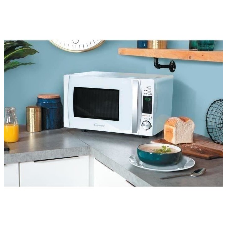 Micro-ondes Candy Timeless CMXW20DW 700W 20L Digital Blanc - Fonction Décongélation - 5 Niveaux de Puissance - 10 Menus Auto