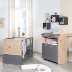Chambre bébé duo : Lit 60 x 120 cm + commode a langer évolutive - A