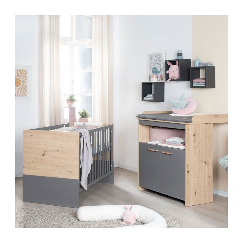 Chambre bébé duo : Lit 60 x 120 cm + commode a langer évolutive - A