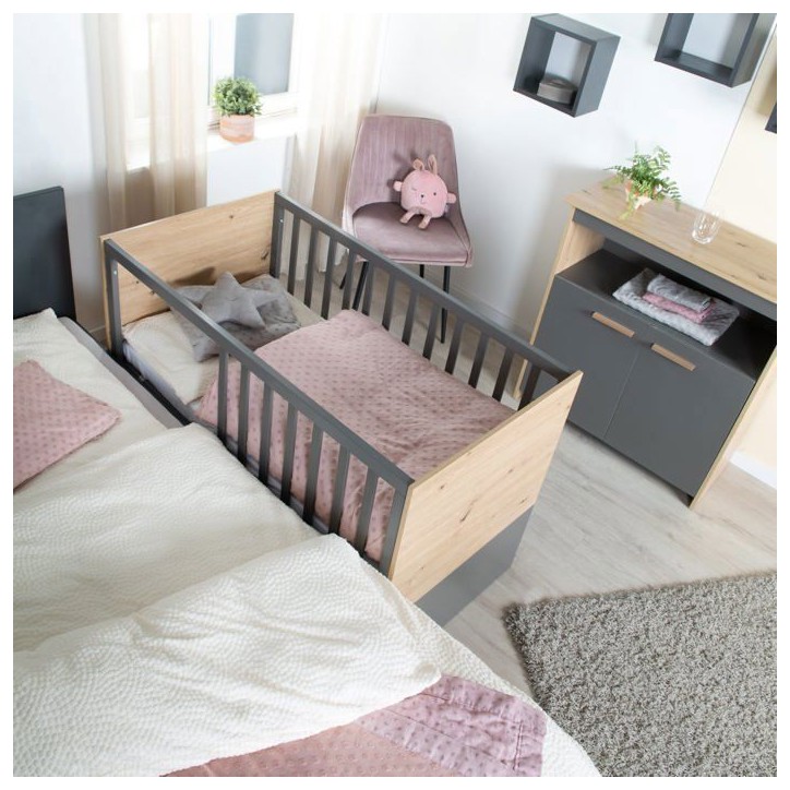 Chambre bébé duo : Lit 60 x 120 cm + commode a langer évolutive - ANNA - ROBA - Chene Kent / Anthracite Chambre bébé duo : Lit 60 x 120 cm + commode a langer évolutive - ANNA - ROBA - Chene Kent / Anthracite