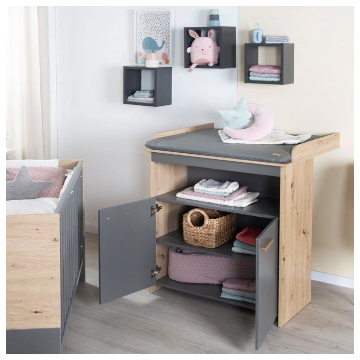 Chambre bébé duo : Lit 60 x 120 cm + commode a langer évolutive - ANNA - ROBA - Chene Kent / Anthracite Chambre bébé duo : Lit 60 x 120 cm + commode a langer évolutive - ANNA - ROBA - Chene Kent / Anthracite