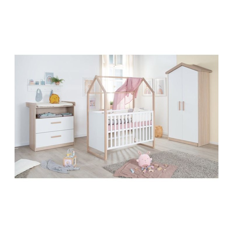 Chambre bébé complete : Lit 60 x 120 cm + commode a langer évolutiv