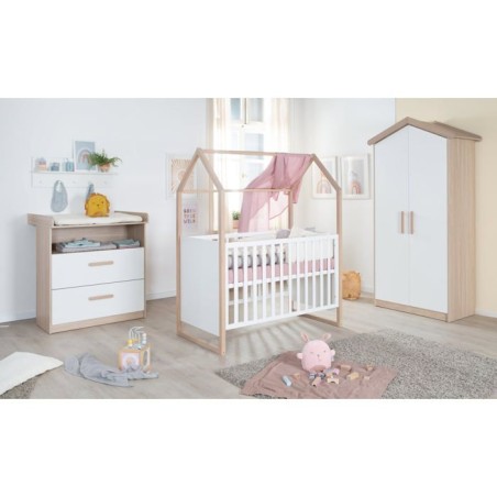Chambre bébé complete : Lit 60 x 120 cm + commode a langer évolutiv
