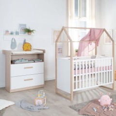 Chambre bébé duo : Lit 60 x 120 cm + commode a langer évolutive - C