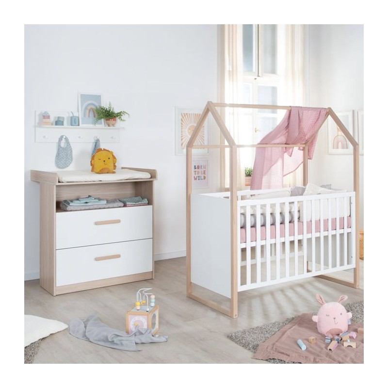 Chambre bébé duo : Lit 60 x 120 cm + commode a langer évolutive - C
