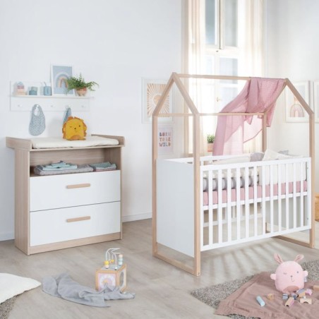 Chambre bébé duo : Lit 60 x 120 cm + commode a langer évolutive - C