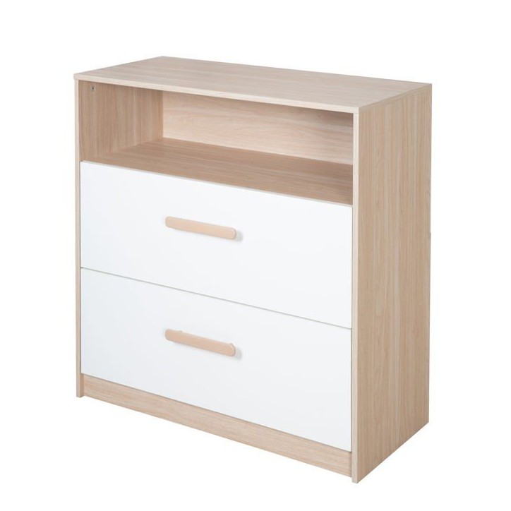 Chambre bébé duo : Lit 60 x 120 cm + commode a langer évolutive - CABANE - ROBA - Chene / Blanc