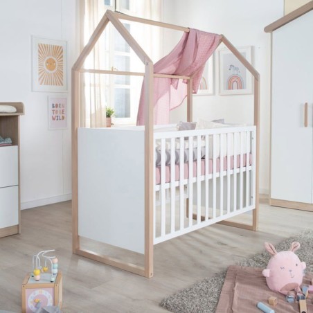 Lit bébé et cododo 2-en-1 - 60 x 120 cm - ROBA - CABANE - Chene / Bl