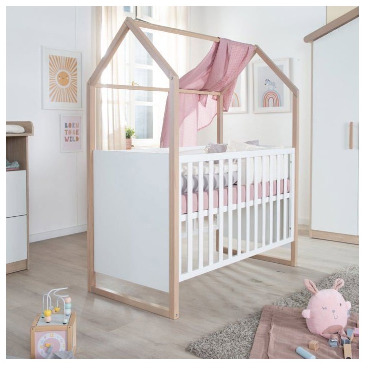 Lit bébé et cododo 2-en-1 - 60 x 120 cm - ROBA - CABANE - Chene / Blanc Lit bébé et cododo 2-en-1 - 60 x 120 cm - ROBA - CABANE - Chene / Blanc