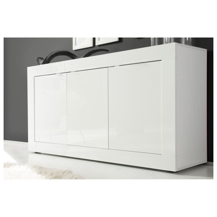 Buffet BASICO - Décor blanc laqué brillant - 3 Portes - L160 x P42 x H85,8 cm Buffet BASICO - Décor blanc laqué brillant - 3 Portes - L160 x P42 x H85,8 cm