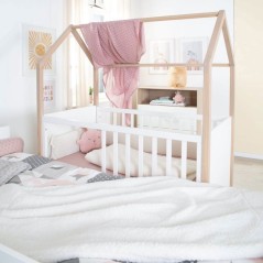 Lit bébé et cododo 2-en-1 - 60 x 120 cm - ROBA - CABANE - Chene / Bl