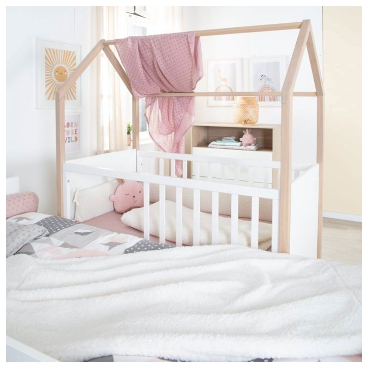 Lit bébé et cododo 2-en-1 - 60 x 120 cm - ROBA - CABANE - Chene / Blanc Lit bébé et cododo 2-en-1 - 60 x 120 cm - ROBA - CABANE - Chene / Blanc