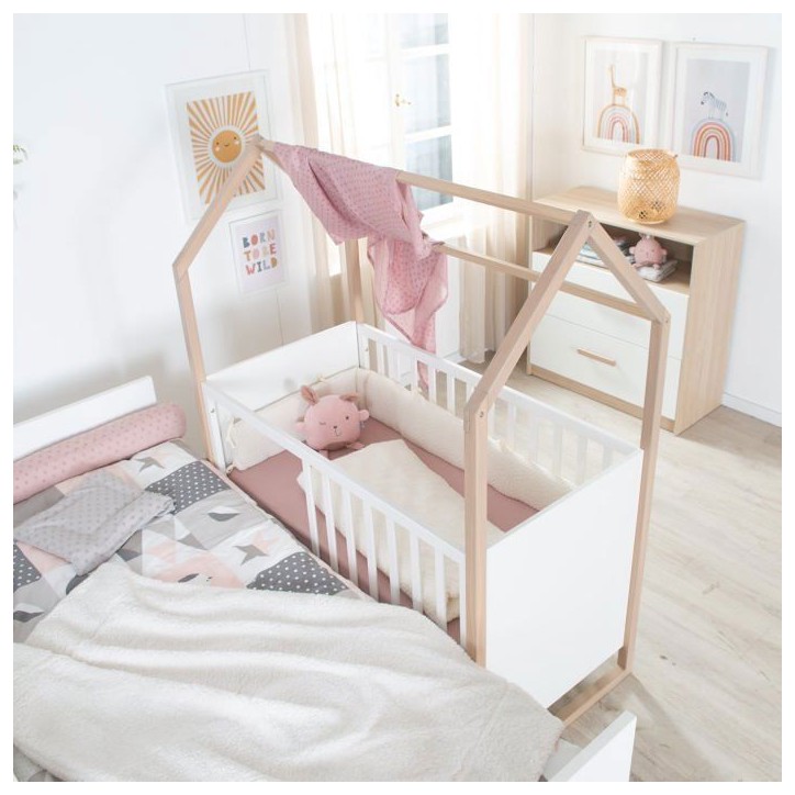 Lit bébé et cododo 2-en-1 - 60 x 120 cm - ROBA - CABANE - Chene / Blanc Lit bébé et cododo 2-en-1 - 60 x 120 cm - ROBA - CABANE - Chene / Blanc