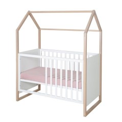 Lit bébé et cododo 2-en-1 - 60 x 120 cm - ROBA - CABANE - Chene / Bl