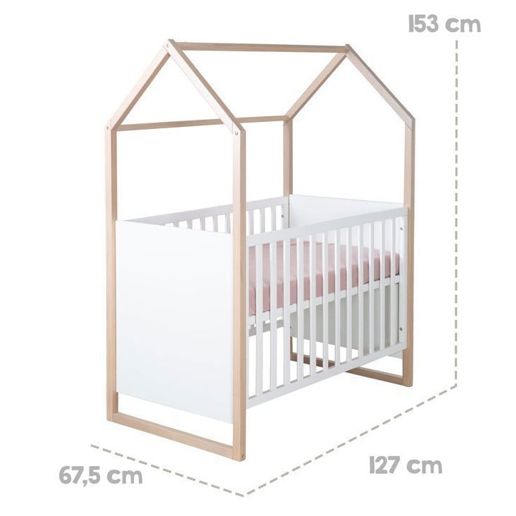 Lit bébé et cododo 2-en-1 - 60 x 120 cm - ROBA - CABANE - Chene / Blanc Lit bébé et cododo 2-en-1 - 60 x 120 cm - ROBA - CABANE - Chene / Blanc