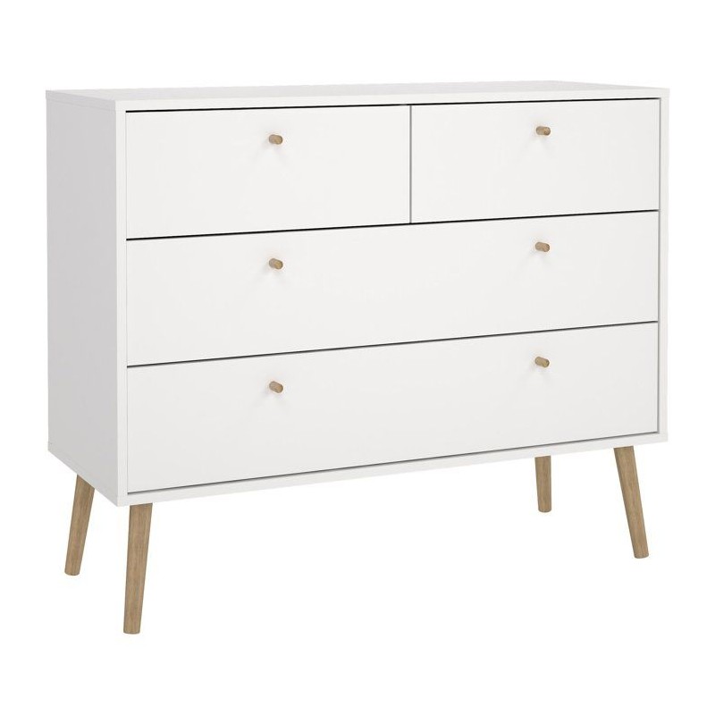 Commode BODO - 4 tiroirs - Blanc mat - Style scandinave - L98,7 x P39,