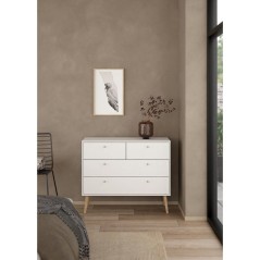 Commode BODO - 4 tiroirs - Blanc mat - Style scandinave - L98,7 x P39,1 x H81,7 cm