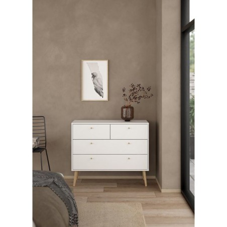 Commode BODO - 4 tiroirs - Blanc mat - Style scandinave - L98,7 x P39,1 x H81,7 cm
