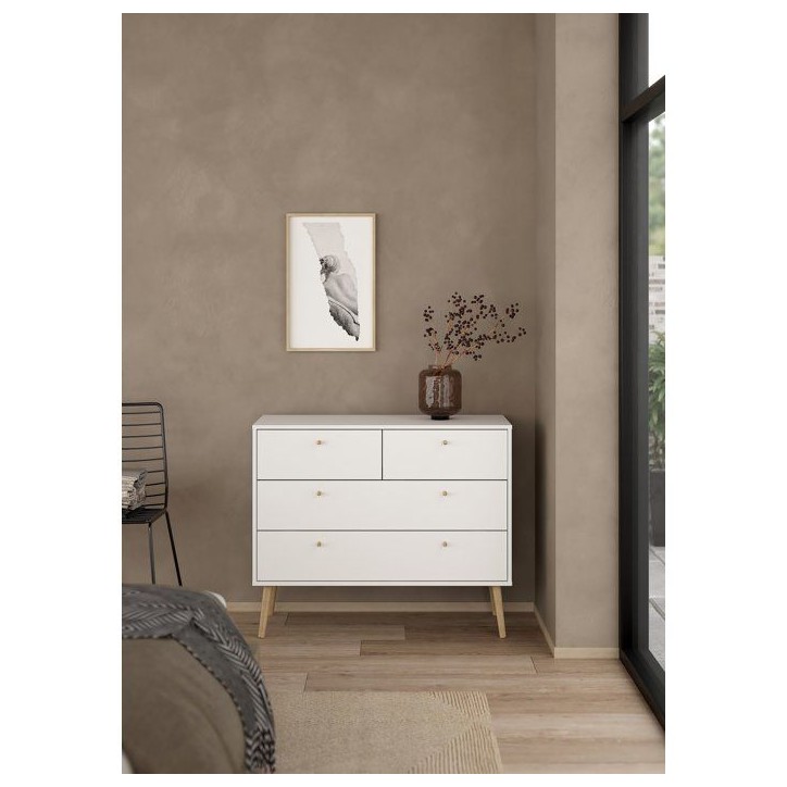 Commode BODO - 4 tiroirs - Blanc mat - Style scandinave - L98,7 x P39,1 x H81,7 cm Commode BODO - 4 tiroirs - Blanc mat - Style scandinave - L98,7 x P39,1 x H81,7 cm