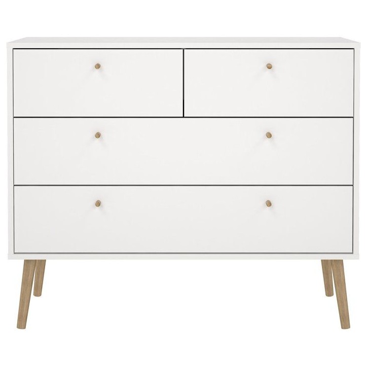 Commode BODO - 4 tiroirs - Blanc mat - Style scandinave - L98,7 x P39,1 x H81,7 cm Commode BODO - 4 tiroirs - Blanc mat - Style scandinave - L98,7 x P39,1 x H81,7 cm