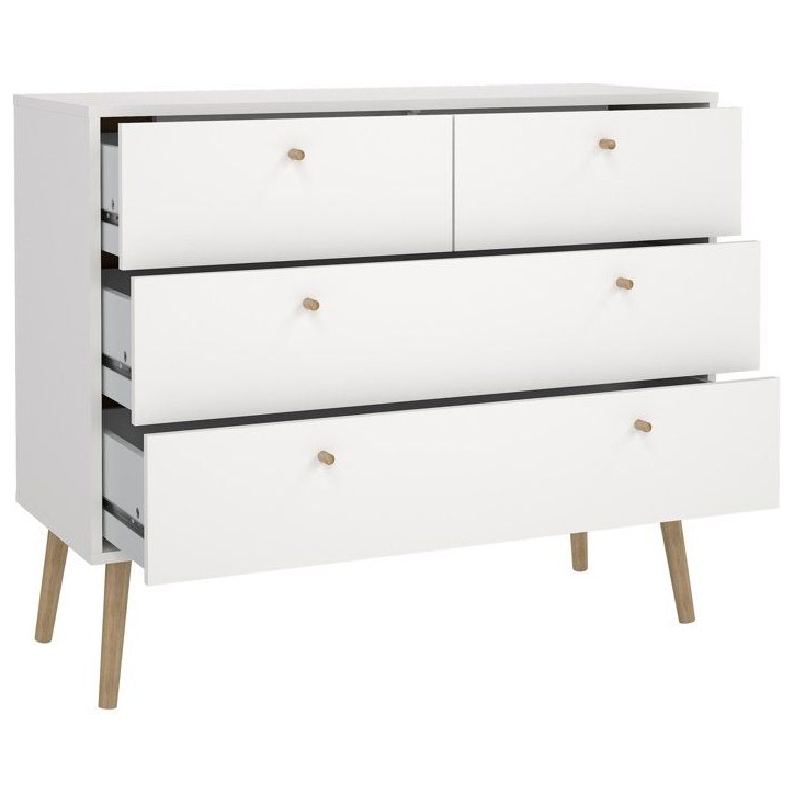 Commode BODO - 4 tiroirs - Blanc mat - Style scandinave - L98,7 x P39,1 x H81,7 cm Commode BODO - 4 tiroirs - Blanc mat - Style scandinave - L98,7 x P39,1 x H81,7 cm
