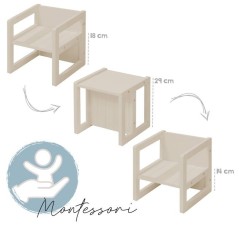 Tabouret évolutif enfant - ROBA - 3 hauteurs - Style campagne - Beige
