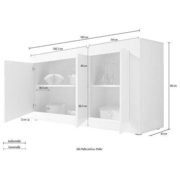 Buffet BASICO - Décor blanc laqué brillant - 3 Portes - L160 x P42 x H85,8 cm Buffet BASICO - Décor blanc laqué brillant - 3 Portes - L160 x P42 x H85,8 cm