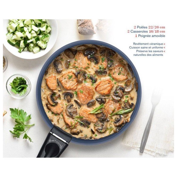 Batterie de cuisine - Tous feux dont induction - ARTHUR MARTIN - AM8896 - Aluminium revetement céramique - 5 pieces - Bleu