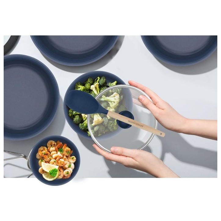 Batterie de cuisine - Tous feux dont induction - ARTHUR MARTIN – Revetement céramique - 18 pieces - Poignée amovible