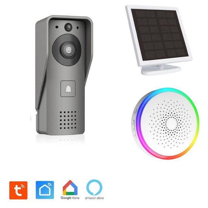 Portier Vidéo - KYF - Wifi - Rechargeable avec panneau solaire - Carillon intérieur et Carte SD 16Go Portier Vidéo - KYF - Wifi - Rechargeable avec panneau solaire - Carillon intérieur et Carte SD 16Go
