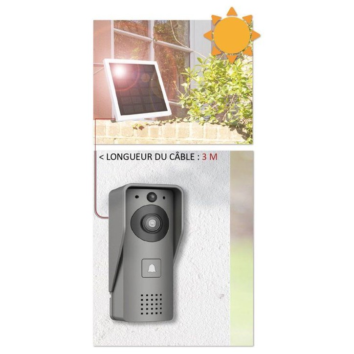 Portier Vidéo - KYF - Wifi - Rechargeable avec panneau solaire - Carillon intérieur et Carte SD 16Go Portier Vidéo - KYF - Wifi - Rechargeable avec panneau solaire - Carillon intérieur et Carte SD 16Go