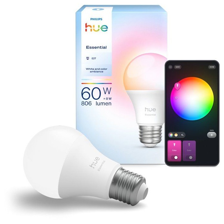 Ampoule - Philips Hue - Essential - A60 - Lumiere blanche et colorée Ampoule - Philips Hue - Essential - A60 - Lumiere blanche et colorée