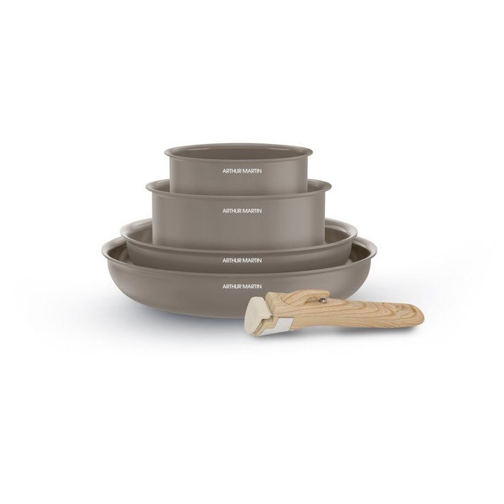 Batterie de cuisine - Tous feux dont induction - ARTHUR MARTIN - AM9192 - Aluminium revetement céramique - 5 pieces - Taupe