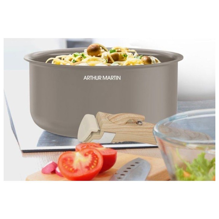 Batterie de cuisine - Tous feux dont induction - ARTHUR MARTIN - AM9192 - Aluminium revetement céramique - 5 pieces - Taupe