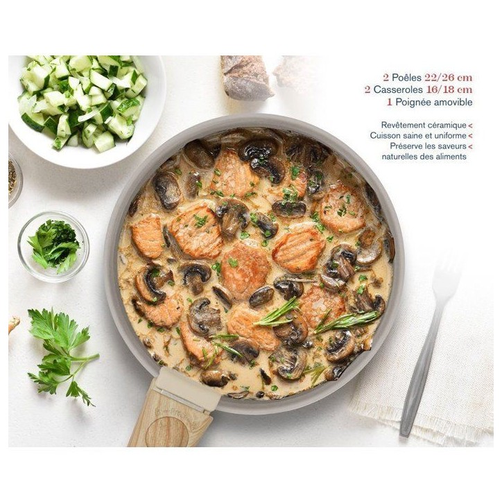 Batterie de cuisine - Tous feux dont induction - ARTHUR MARTIN - AM9192 - Aluminium revetement céramique - 5 pieces - Taupe
