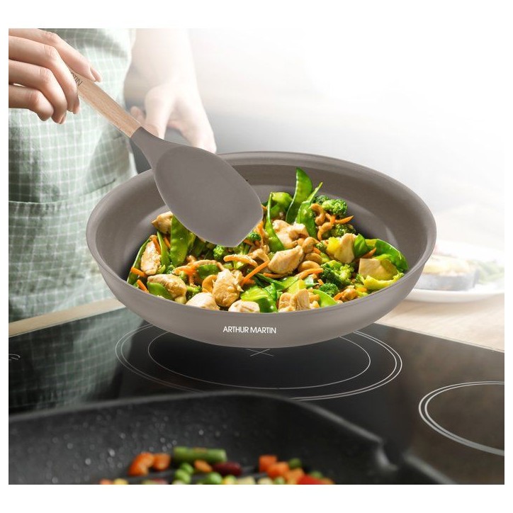 Batterie de cuisine - Tous feux dont induction - ARTHUR MARTIN – Revetement céramique - 18 pieces - Poignée amovible effet b