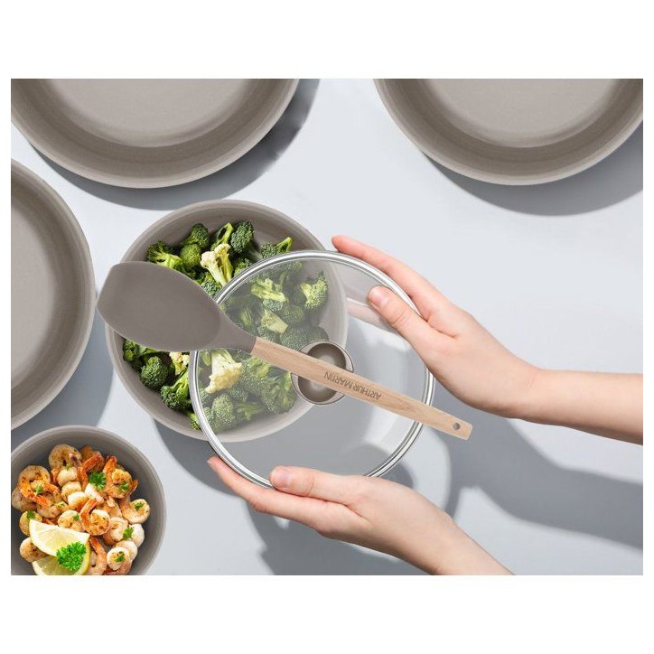 Batterie de cuisine - Tous feux dont induction - ARTHUR MARTIN – Revetement céramique - 18 pieces - Poignée amovible effet b
