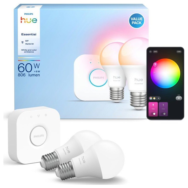 Kit de démarrage - Philips Hue - 1 Bridge - 2 ampoules A60 - Lumiere blanche et colorée Kit de démarrage - Philips Hue - 1 Bridge - 2 ampoules A60 - Lumiere blanche et colorée