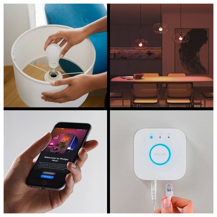 Kit de démarrage - Philips Hue - 1 Bridge - 2 ampoules A60 - Lumiere blanche et colorée Kit de démarrage - Philips Hue - 1 Bridge - 2 ampoules A60 - Lumiere blanche et colorée