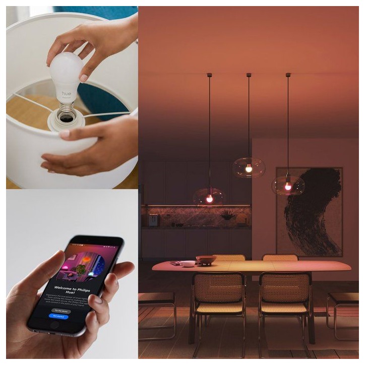 Pack de 3 ampoules - Philips Hue - Essential - E27 - A60 - Lumiere blanche et colorée - 8 W Pack de 3 ampoules - Philips Hue - Essential - E27 - A60 - Lumiere blanche et colorée - 8 W