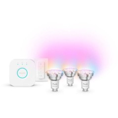 Kit de démarrage - PHILIPS HUE - Lumiere blanche et colorée ambiance -1 Bridge + 3 spots LED GU10 + 1 dimmer switch