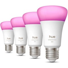 Pack de 4 ampoules LED connectées A60 - PHILIPS HUE - Lumiere blanche et colorée - Culot E27 - 6W - 1000-2000k - 810 lumens